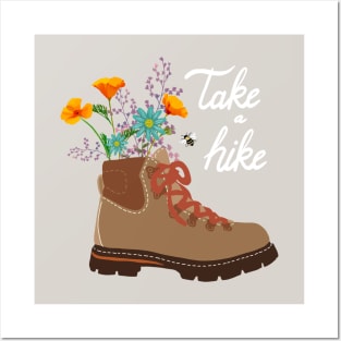 Take a Hike Hiking Boot with Flowers Posters and Art